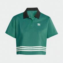 Adidas Áo crop top tay ngắn cổ bẻ thời trang dành cho nữ, IK7851, Mùa hè - màu xanh lá - Xem 1