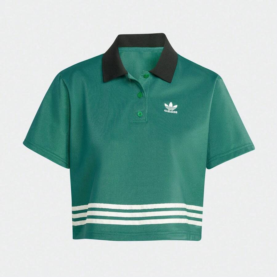 Adidas Áo crop top tay ngắn cổ bẻ thời trang dành cho nữ, IK7851, Mùa hè - màu xanh lá - Xem 1