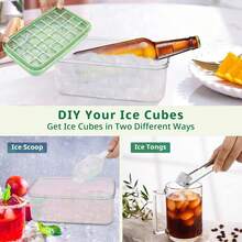 Cubiteras para Hielo de Silicona Con Tapa Y Cubo, Cubitera Silicona de Grado Alimenticio Cuchara para Congelador, Fácil liberación Apilables Bandeja de 28 Moldes de Silicona Hielo Con Tapa Y Cubitera - 1 - Ver 4