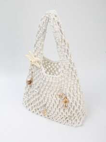 BAILEE Fashionable Colorful Polyester Yarn Hand-Woven Pattern Handbag With Ocean Pendant, Suitable For Vacation - White - View 7