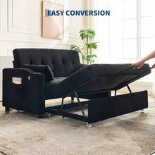 3 In 1 Convertible Sleeper Sofa Bed, Corduroy Futon Couches With Pull-Out Bed, Adjustable Backrest & Side Pockets, Modern Upholstered Sofa For Living Room, Guest Room - 黑色 - 查看 7