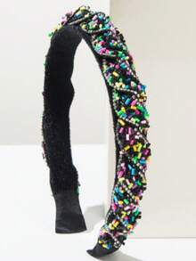 1 件闪亮糖果可爱涤纶时尚头带，甜美糖果色，可爱，适合所有季节，发带，发箍，发饰 - 黑色 - 查看 1