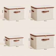 1pc Linen Fabric Storage Box With Zipper Lid, Foldable & Washable Closet Organizer Container - Beige - View 9