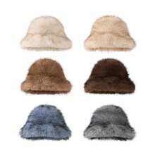 1 件仿狐狸毛渔夫帽，仿貂皮厚实百搭高端时尚帽 - 咖色毛 - 查看 2