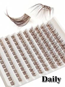 Rikuaild 110pcs Brown Cluster False Eyelashes, D Curl Density, Suitable For Natural Or Dramatic Makeup Effect, DIY Eyelash At Home - D - View 6