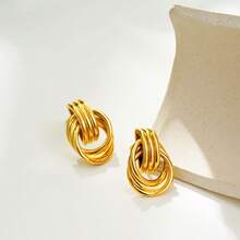 1对18K金几何简约优雅耳环，多层圆形缠绕设计，通勤约会奢华耳环 - 耳環 - 查看 2