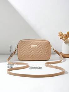 Fashionable Casual Girl's Crossbody Bag, With Detachable Woven Strap, Comfortable Texture, Embroidered Wavy Pattern, Exquisite Decoration, Classic Design, Niche & Versatile - Khaki - View 2