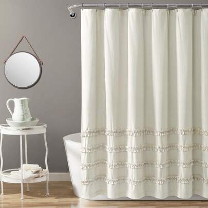 LUSH DECOR Cortina de ducha de mezcla de algodón teñido en hilo a rayas vintage, color neutro, individual de 72x72