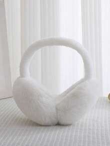 1pc Foldable Plush Ear Muffs, Cute Winter Warm Ear Cover, Ear Warmers For Women, Students, Cold Protection - White - View 2