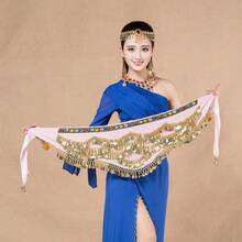 Women's Wavy Belly Dance Waist Belt & Hip Scarf, Women's Sweet Belly Dance Coin Hip Wrap Skirt - Multicolor - View 20