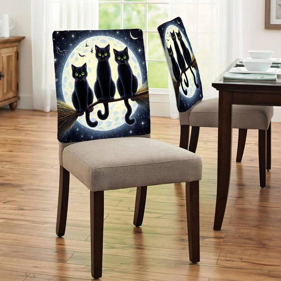 1 Stück/4 Stücke/6 Stücke/10 Stücke Halloween Katze unter dem Mond Muster Kurz-Plüsch Stuhlbezug, abnehmbarer Kurz-Plüsch Material Stuhlschutz Überzug, geeignet für alle Jahreszeiten, Feiertags-Dekor Stuhlbezug für Esszimmer, Wohnzimmer, Heim-Stühle mit Rückenschutz, passend für Esszimmer, Büro, Wohnzimmer, Hotel und Heimdekoration