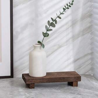 1pc Small Bathroom Storage Tray, Wooden Base Stand, Retro Decor, Wooden Decorative Tray - Small Space Saving Bathroom, Kitchen & Cosmetics Storage, Black, White, Brown Wood Tray