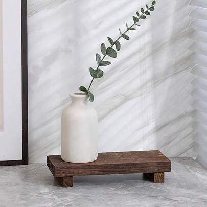 1pc Small Bathroom Storage Tray, Wooden Base Stand, Retro Decor, Wooden Decorative Tray - Small Space Saving Bathroom, Kitchen & Cosmetics Storage, Black, White, Brown Wood Tray