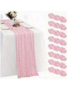 Pack Light Pink Cheesecloth Table Runner 20 X 120 Inch Gauze Table Runners 10 FT Long,Semi Sheer Boho Cheese Cloth Fabric Table Runner Bulk For Wedding,Party,Baby Shower,Bridal Shower Decoration