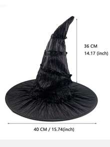 1pc Women's Black Witch Hat, Funny Party Costume Accessory, Wrinkled Witch Hat For Holiday Performance - Solid Color Lace Witch Hat - View 2