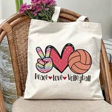 1pc Volleyball Tote Bag With Adjustable Strap - Lightweight & Durable Polyester Gym Bag, Beige With Volleyball Graphic - For Volleyball Players, Coaches, Fans - Easy-Clean Sports Bag For Practice, Games, Travel - Ideal Gift For Volleyball Lovers, Volleyball Accessories, Game Day Essentials, Playful Design, Sturdy Construction, Team Players, Casual Carryall, Highquality Fabric, Fitness Enthusiasts, Preschool Teacher Bag, Teacher Bag, Volleyball Bag For Women/Sports Bag, Volleyball - 1pc - View 9