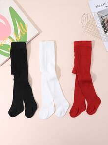 3 Pairs Girls' Plain Solid Pink Princess Style Tights, Suitable For Daily Matching - Multicolor - View 5