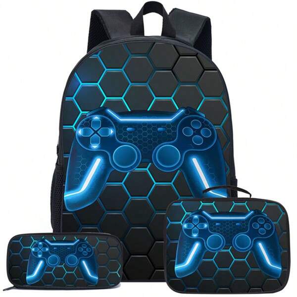 3pcs/Set Kids Backpack, 16.5 Inch School Bag With Handbag And Pencil Case, Suitable For Elementary, Middle And High School Students