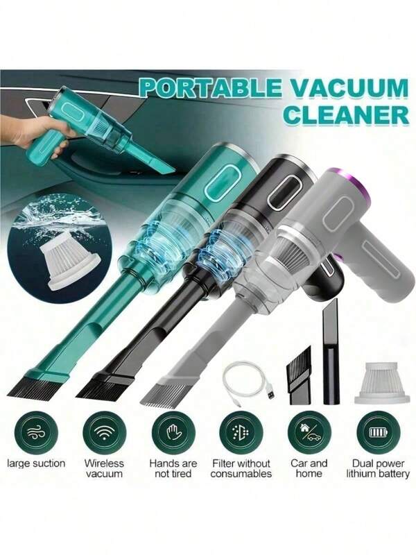 Easypie Selection 1pc Rechargeable Wireless Car Vacuum Cleaner With Dual Filter, Strong Suction, Portable, Handheld, Mini Dust Blower For Home & Auto 2000mah Battery