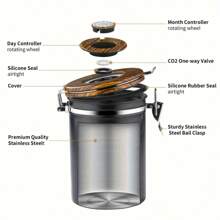 Large Coffee Canister, Rice Kitchen Food Storage Airtight Stainless Steel Container With Lids, Date Tracker And Scoop, Grounds, Beans, Tea, Flour, Cereal, Sugar Jars, 38oz, Black - Black - View 4