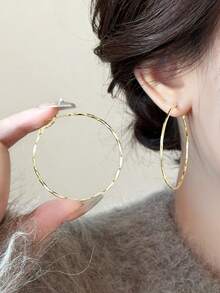 1 件简约环形耳环，不锈钢珠宝时尚、简约、百搭女士金耳环 - 金黃色 - 查看 11