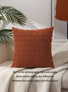 1入組素色無填充物靠墊套，焦橙色織物抱枕套，適用於客廳沙發 - 亮橙色 - 查看 3