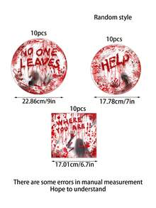 30pcs Halloween Bloody Rave Party Table Runner Set Tableware Set:Includes 10 Halloween Napkins, 10 9-Inch Plates And 10 7-Inch Plates For Halloween Zombie Skeleton Bloody Party Table Decorations - Halloween Party Decorations
