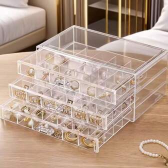 1pc Multi-Layer Transparent Jewelry Storage Box, High-End Earrings, Necklaces, Rings Display Case With Drawers