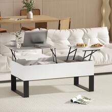 FXLTSBL Coffee Table, Height Adjustable Coffee Table, Pull-Out, Retractable Coffee Table, Separate Hidden Storage Compartment, Double Lifting Plate, Living Room Table, White - White - View 10