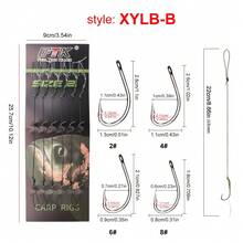 FTK 22cm 6pcs Leader Carp Fishing Hooks Hair Equipment With Line 30-60lb 2/4/6/8 # Europe Feeder Group Carp Hook Accessories