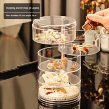 多层透明旋转珠宝盒，耳环项链收纳盒女士收纳盒旅行必备品返校宿舍收纳 - 無色 - 查看 7
