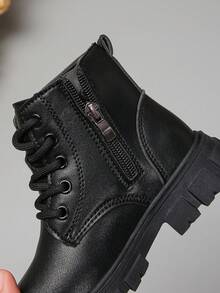 1 双黑色时尚防滑耐磨侧拉链链条纽扣中小童靴 - 黑色 - 查看 8