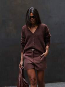 Women's Solid Color Knitted Cardigan, Suitable For Holiday, Date Night, Daily Wear, Travel, Autumn/Winter, Christmas, New Year