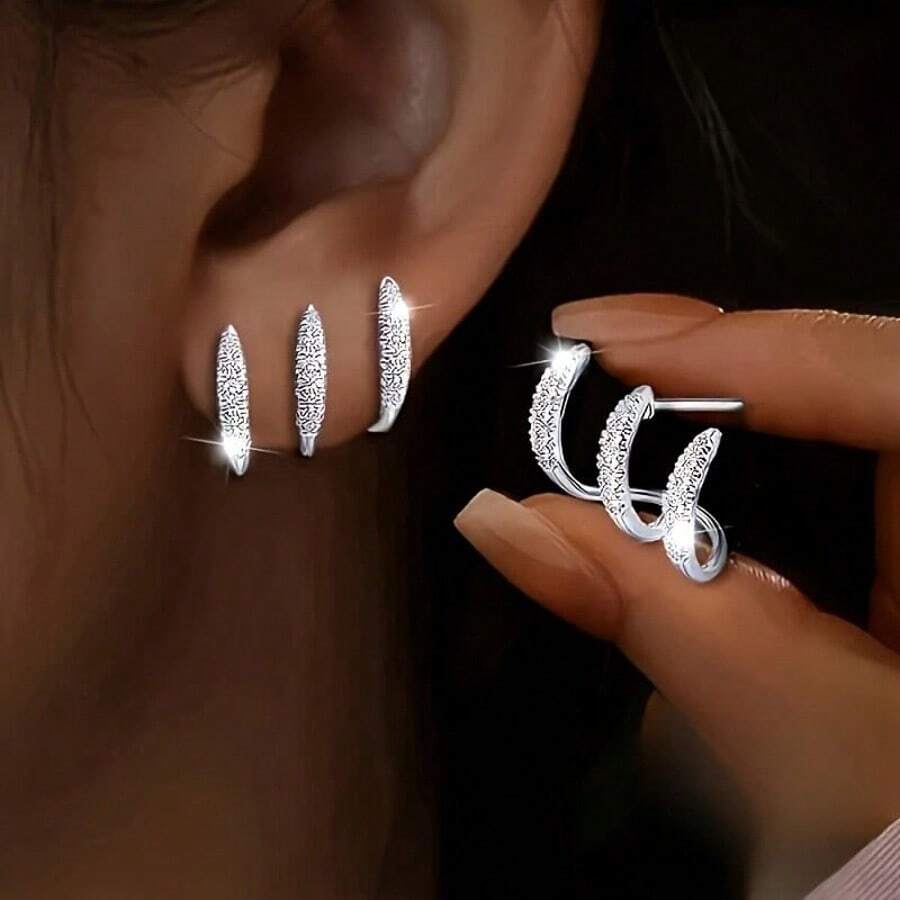 1 Pair  Small Niche Design, Three Claw Ear Clip, High-End Feel, Simple Arc-Shaped Curve,  Earrings, Earrings, And Earrings - Silver - View 1