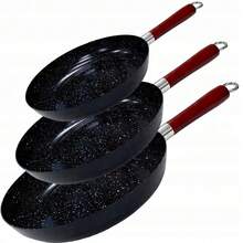 3-Piece Flat Bottom Frying Pan Set, Multi-Function Egg Pan, Frying Pan, Suitable For Gas Stove And Induction Cooktop, Kitchen Utensils, Kitchen Gadgets, Kitchen Accessories, Home Kitchen Supplies, Steak And Egg Frying Pan Set (22/24/26cm) - Black - View 2