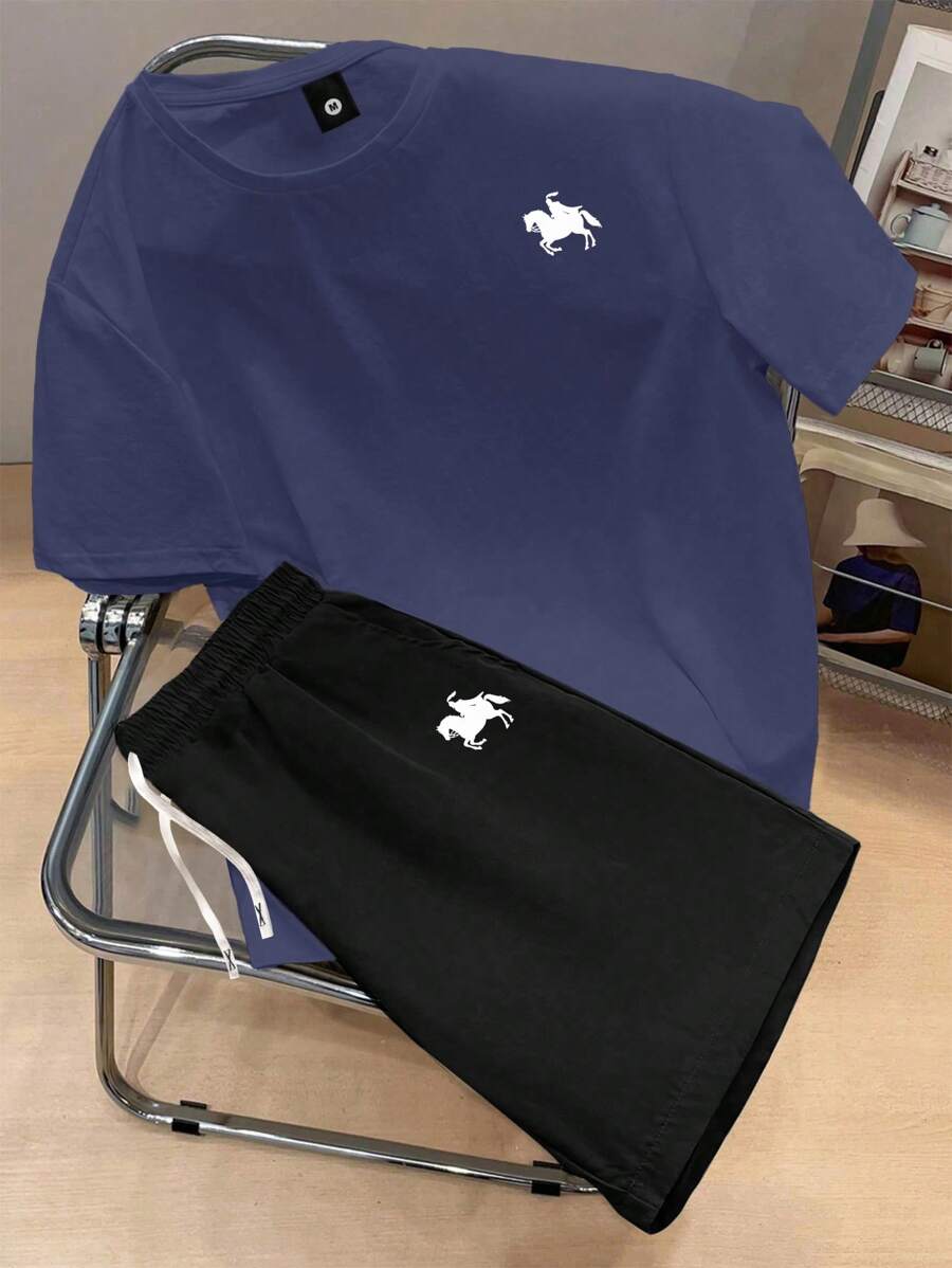 Men's Summer Letter Print Short Sleeve T-Shirt And Shorts Set, Fashion Casual Beach Vacation Fishing Basketball Camping Gym Outdoor Top With Pocket Elastic Waist Drawstring Pants 2 Piece Set, Gift For Boyfriend/Husband - Multicolor - View 1