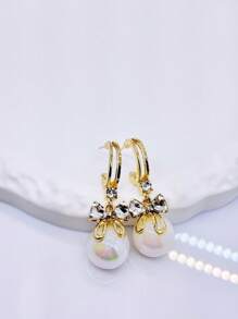 1 Pair New Mermaid Pearl Shiny Bow Earrings For Women, Elegant French Style Versatile Charming Personalized Earrings