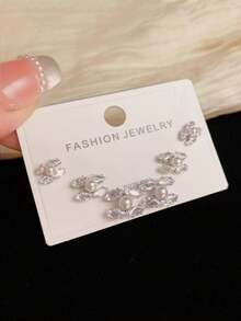 3pcs Luxury Versatile Fully Plated Double C Letter 925 Sterling Silver Stud Earrings, Fashionable Jewelry Gift For Women, Suitable For Valentine's Day, Banquet, Party