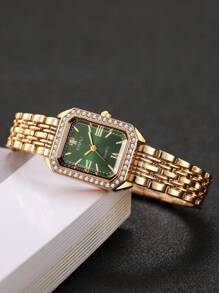 5pcs/Set Women's Fashion Square Minimalist Dial Quartz Wrist Watch With Steel Band + Bracelet Combo (Watch Not Included In Set)