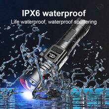 超强LED手电筒高流明6档带COB侧灯防水伸缩变焦应急灯户外露营钓鱼维修夜间徒步和骑行灯 - 黑色 - 查看 11