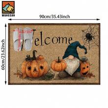 1pc Halloween Pumpkin Spider Silk Patterned Bathroom Anti-Slip Mat, Made Of Artificial Cashmere Material, With Fluffy Decoration, Suitable For Doors, Bathrooms, Kitchens And Other Occasions, Machine Washable, Anti-Slip, Daily Decoration, Can Be Given