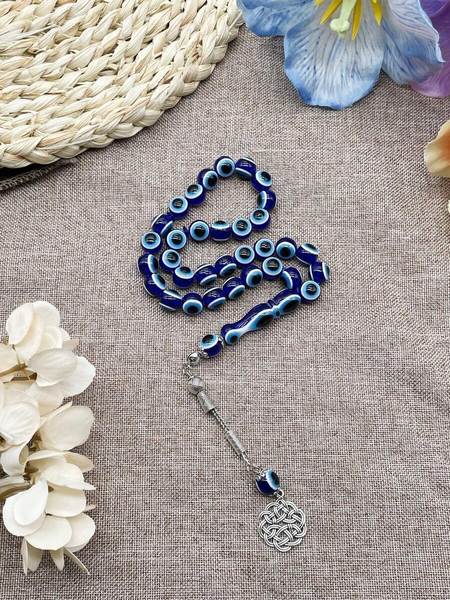 1 件 33 件蓝色邪眼串珠手链，适合男士日常佩戴，中东穆斯林念珠