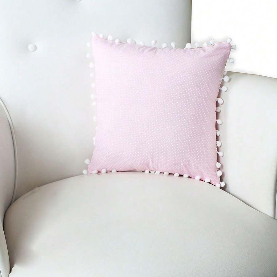 Printed Decorative Pillow With Full Zipper, Super Washable - Pink Polka Dots - View 1
