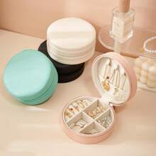 1 pieza Caja de almacenamiento de joyas portátil y multicolor - Caja redonda espaciosa con cremallera, para aretes, collares, pulseras y anillos - Diseño clásico y sencillo de alta calidad, caja de joyas redonda y pequeña para viajes, caja de joyas con cremallera, estuche de almacenamiento redondo para joyas con tapa, contenedor de almacenamiento para aretes y pendientes, organizador portátil para mesa, oficina, dormitorio, armario, para mujer, artículos esenciales de viaje, regreso a la escuela, almacenamiento de dormitorio, decoración de otoño