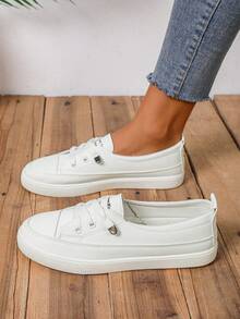 Women's 2025 Spring/Autumn Casual White Sneakers, Fashion Slip-On Flat Comfortable Sport Shoes - Beige - View 6