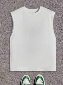 Men's Sleeveless Top, Crew Neck Sleeveless Shirt, Versatile - White - View 3