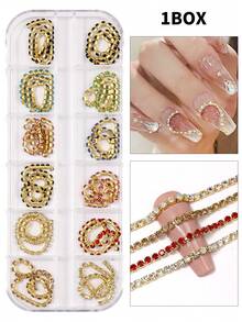 1Box Cute Nail Drill Gold Rhinestone Chains Nail Jewelry Sets - Nail Art Jewelry Sets And Nail Technique Supplies That Nail Artists Must Have For Women And Girls Diy Glamorous Nail Art Decorations, Explore The Charm Of Nails Nail Charms Nail Gems
