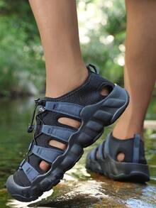 Men's Outdoor Flat Slide Sandals, Lightweight Beach Sandals, Fashionable Casual Slip-On Slippers - Dark Blue - View 5