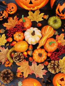 50pcs Mini Realistic Pumpkin Autumn Decor Set, Autumn Leaves, Acorns Bulk Thanksgiving Decorations, Halloween Decorations Autumn Decor, Autumn Decor, Harvest Table Scatter Decor, Porch Wreath, Fireplace Mantel, Halloween Decorations, Bulk Party Supplies, Wedding Decor - Multicolor - View 1