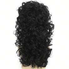 Long Curly Mullet Wigs For Men - Black Long Curly Wigs, 70s 80s Mullets Hippie Rocker Cosplay Party Style, Perfect For Party Wear & Music Festivals, Halloween Wig - Natural Black - View 5